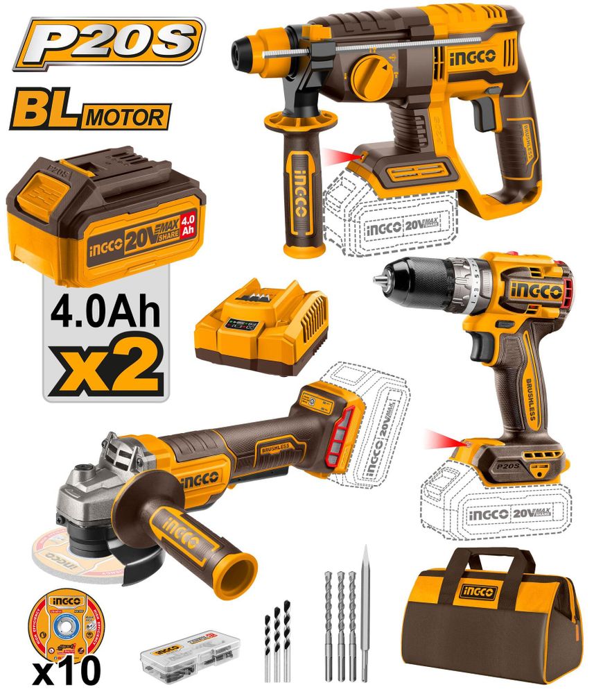 Набор аккумуляторного инструмента INGCO COSLI240202 INDUSTRIAL 20 В 3 шт. Набор аккумуляторного инструмента INGCO COSLI240202 INDUSTRIAL 20 В 3 шт.