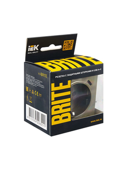 Розетка BRITE РЮш11-1-БрШ 16А с USB A+C 18Вт с заземл. защ. шторки механизм шампань IEK BR-R14-16-U22-018-K37