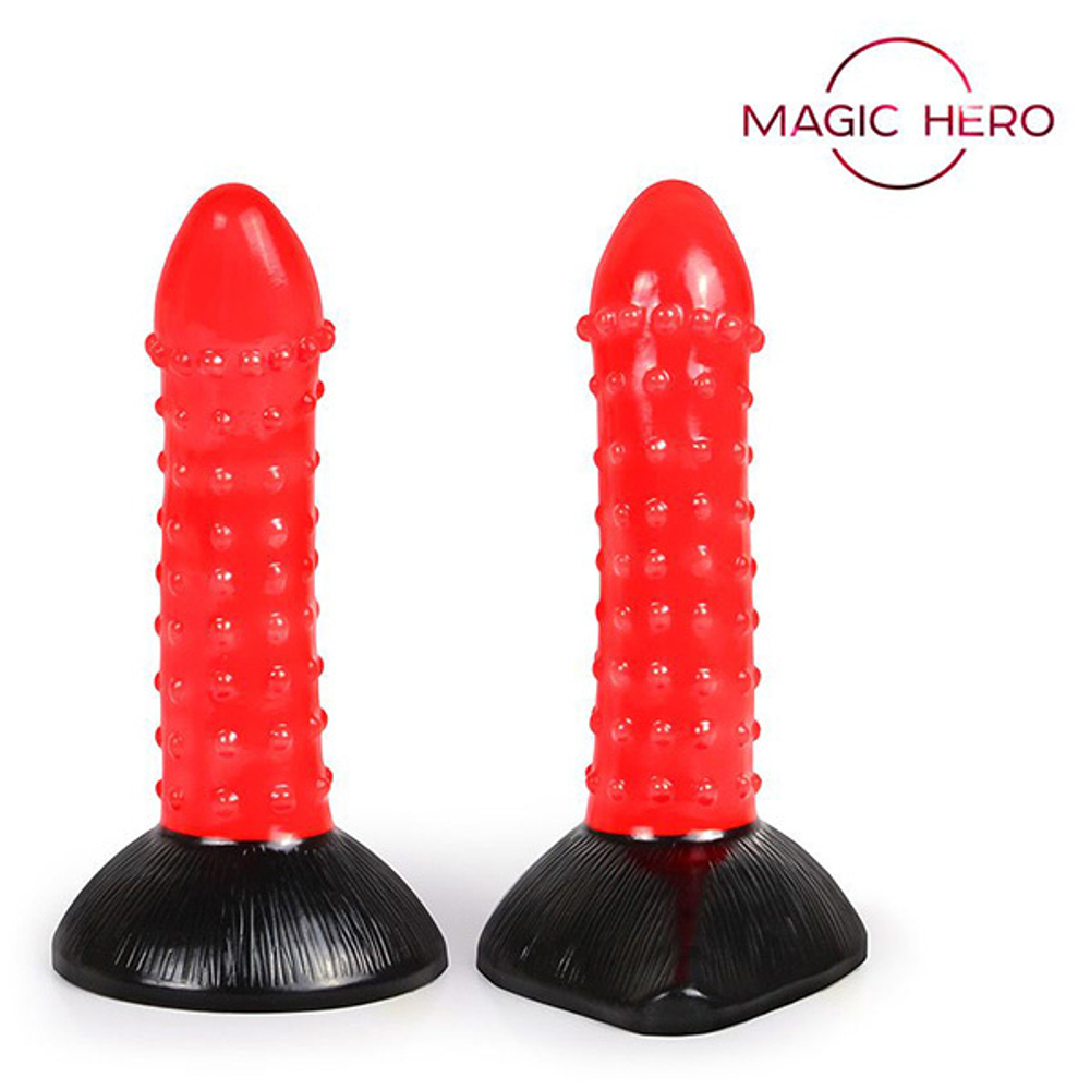 Красно-черный фантазийный фаллоимитатор 20см с пупырышками Bior Toys Magic Hero MH-13002