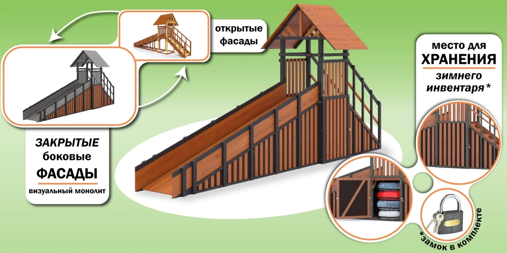 Зимняя горка Савушка Зима 4/2 (Блэк Эдишн) с закрытыми фасадами