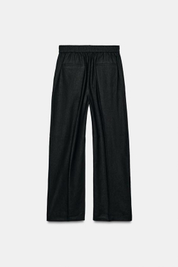 ZARA БРЮКИ ПРЯМОГО КРОЯ ИЗ СМЕСОВОГО ЛЬНА, ЧЕРНЫЙ
