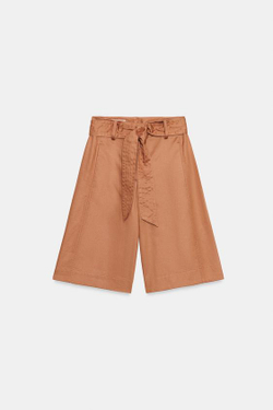 ZARA ДЛИННЫЕ ШОРТЫ С РЕМНЕМ, МЕДНЫЙ