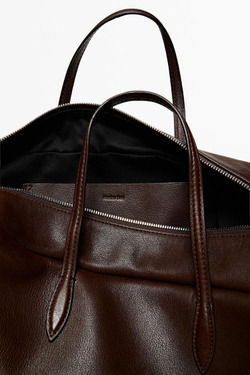 Massimo Dutti Средняя цилиндрическая сумка из кожи наппа, коричневый