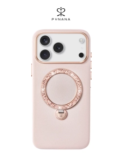 Чехол IPhone 17 Pro кожа, алмазная гравировка Rose Gold
