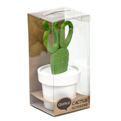 Ножницы Cactus с держателем,  белые с зеленым Qualy