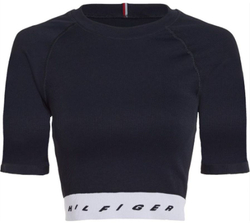Женская теннисная футболка Tommy Hilfiger Slim Seamless Cropped SS Tee - desert sky
