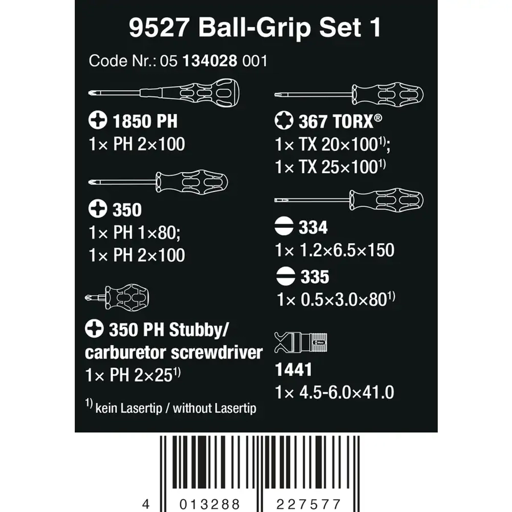 Набор отвёрток 9527 Kraftform Ball-Grip Set 1 WERA 05134028001