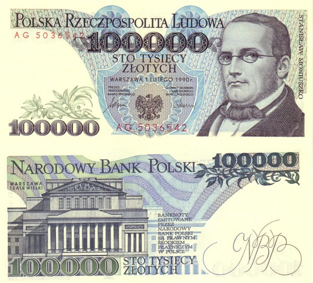 Польша 100000 злотых 1990 Станислав Монюшко UNC