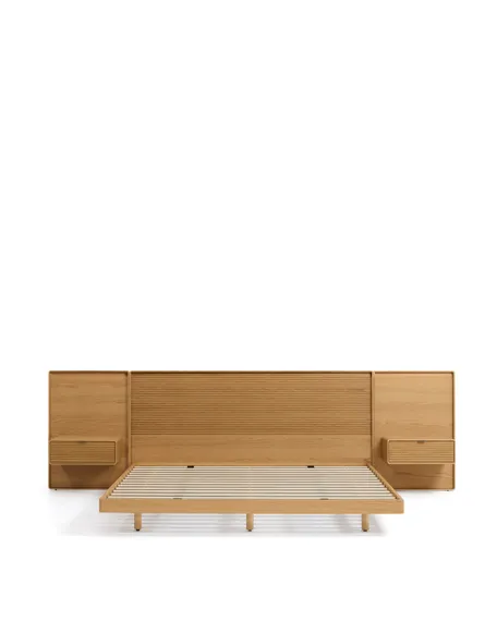 Кровать Norlen с 2 тумбочками из натурального шпона дуба, с подсветкой, 180 x 200 см