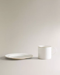 ZARA HOME ФАРФОРОВАЯ КРУЖКА И БЛЮДЦЕ, ЗОЛОТОЙ