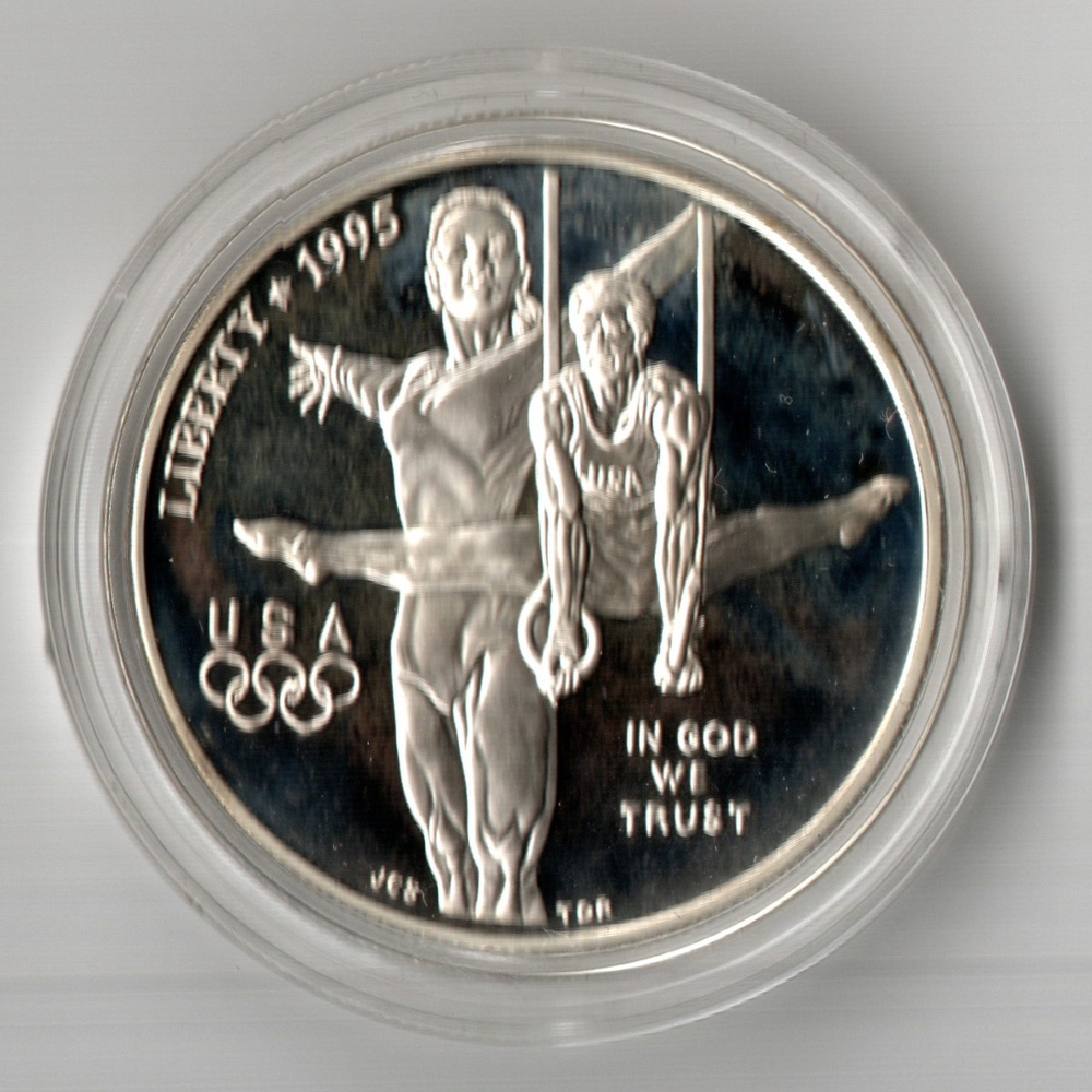 1 доллар Гимнастика 1995 год. Филадельфия. Proof. Пруф в капсуле