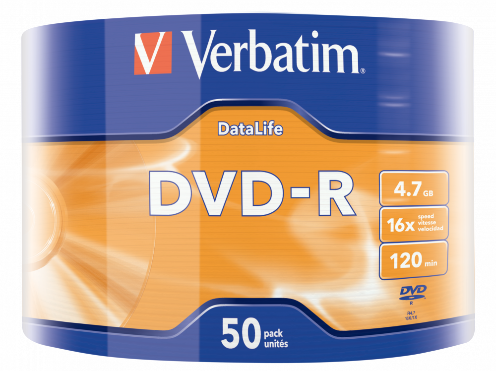 Оптический диск Verbatim DVD-R 16x 4,7GB DataLife Silver Mate, Bulk, 50 шт.