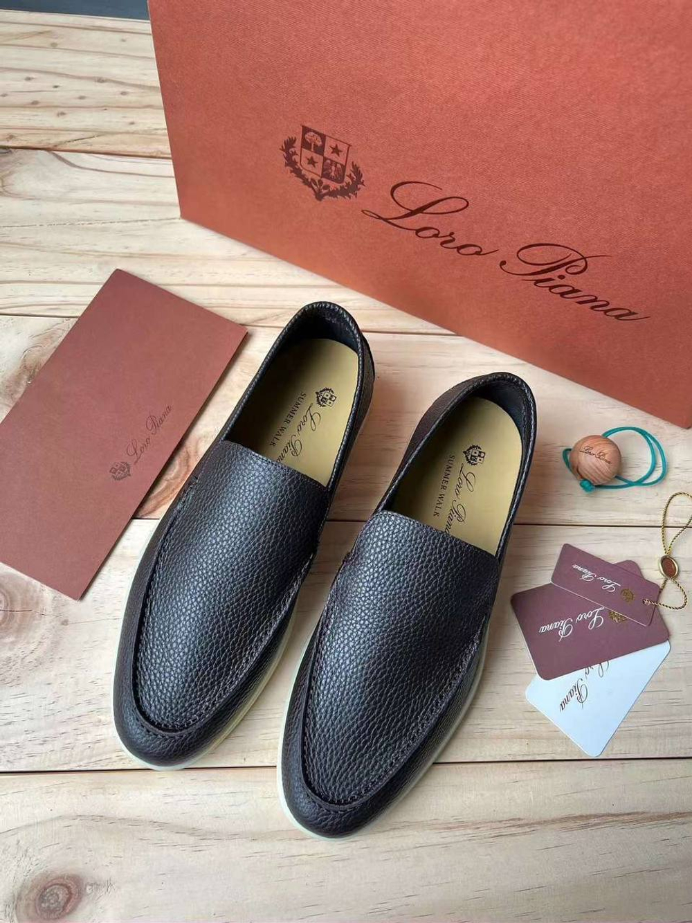 Коричневые кожаные лоферы Loro Piana Summer Walk