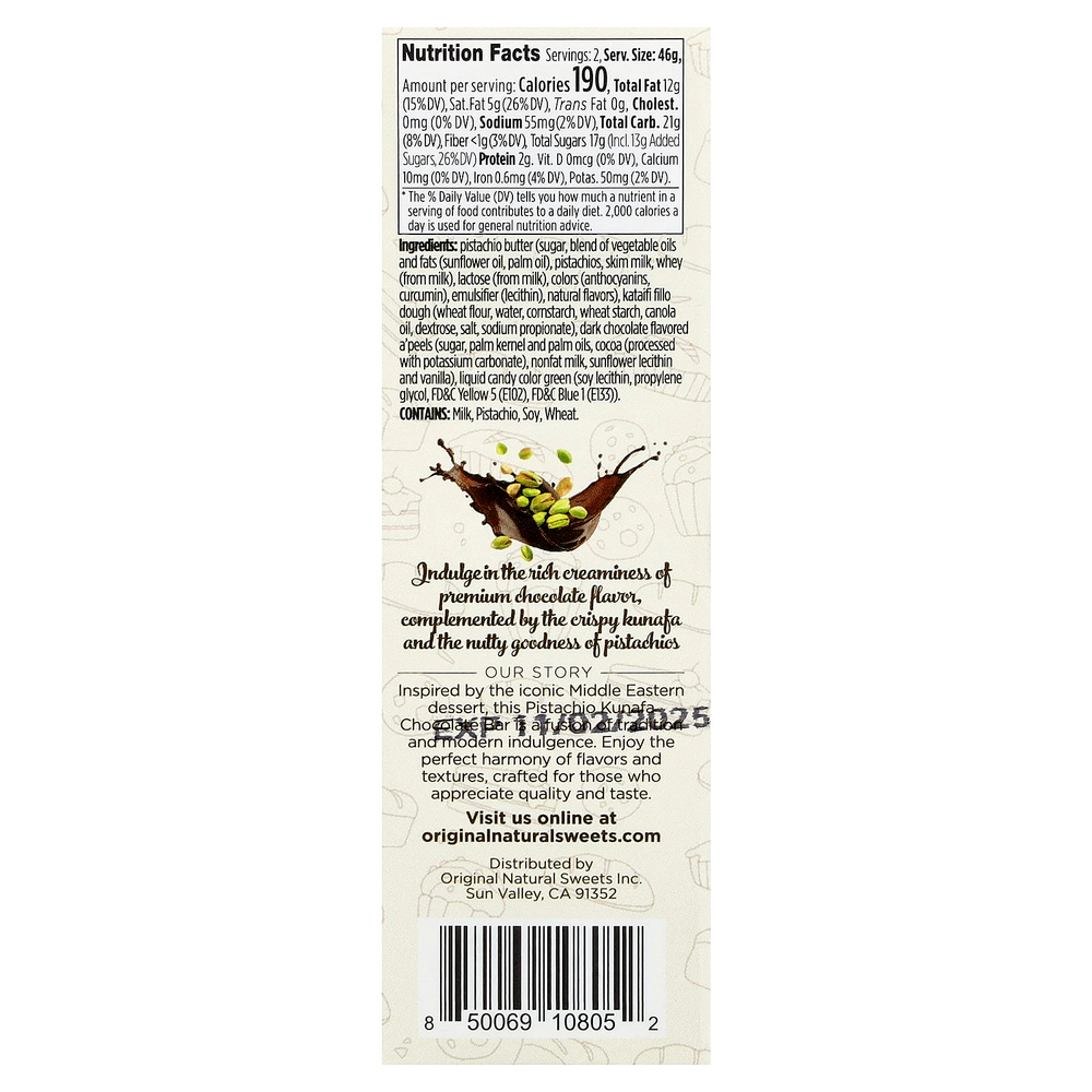 Original Natural Sweets, дубайский темный шоколад, 91 г (3,2 унции)