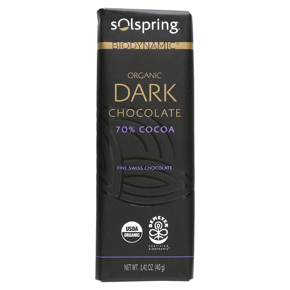 Dr. Mercola, Solspring®, Biodynamic®, темный шоколад, 70% какао, 12 плиток по 40 г (1,41 унции)