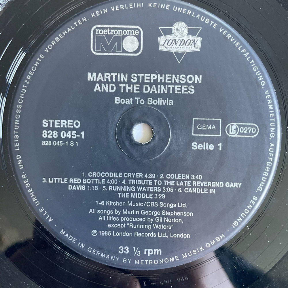 Винтажная виниловая пластинка LP Martin Stephenson and The Daintees, Boat To Bolivia (Германия 1986)