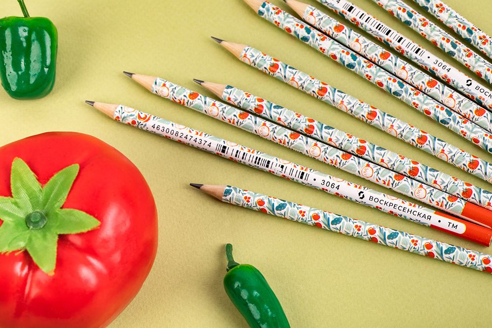 Карандаш чернографитный круглый заточенный ТМ (HB) 12 шт, 3064 Помидор, ВКФ PR-12Д