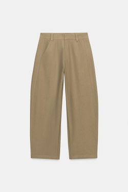 ZARA БРЮКИ БАРРЕЛЬ, МЯГКИЙ КАШТАНОВЫЙ