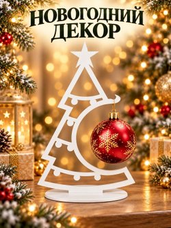Ёлочка-подставка для новогоднего шара 21 см, белая (3D077-1)