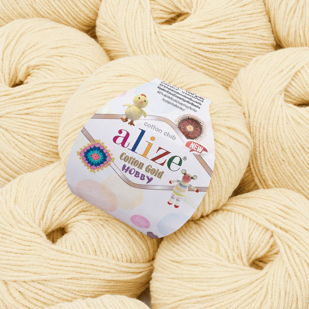 Пряжа Alize (Ализе) Cotton Gold Hobby New / уп.10 мот. по 50 г, 165 м, 67 молочно-бежевый