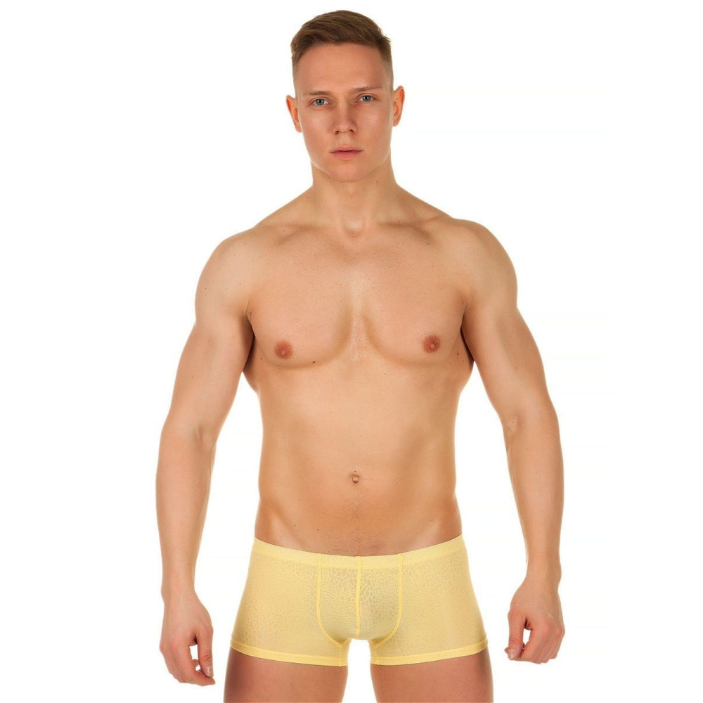 Мужские трусы-хипсы из ткани с текстурой змеиной чешуи Snake Yellow Boxer (Размер: S) (Цвет: желтый)