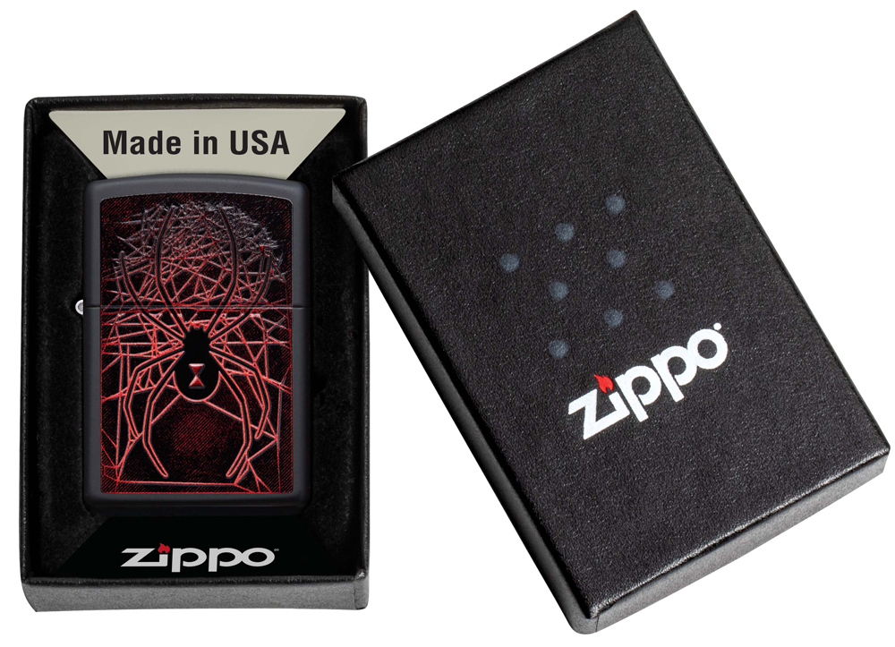Зажигалка Zippo Spider Design с покрытием Black Matte, латунь/сталь, чёрная, матовая, 38x13x57 мм