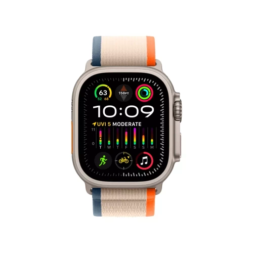 Apple Watch Ultra 2, 49 мм, корпус из титана, ремешок Trail цвета «оранжевый/бежевый»