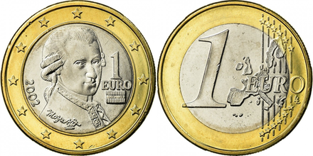 Австрия 1 евро, 2002 Вольфганг Амадей Моцарт XF