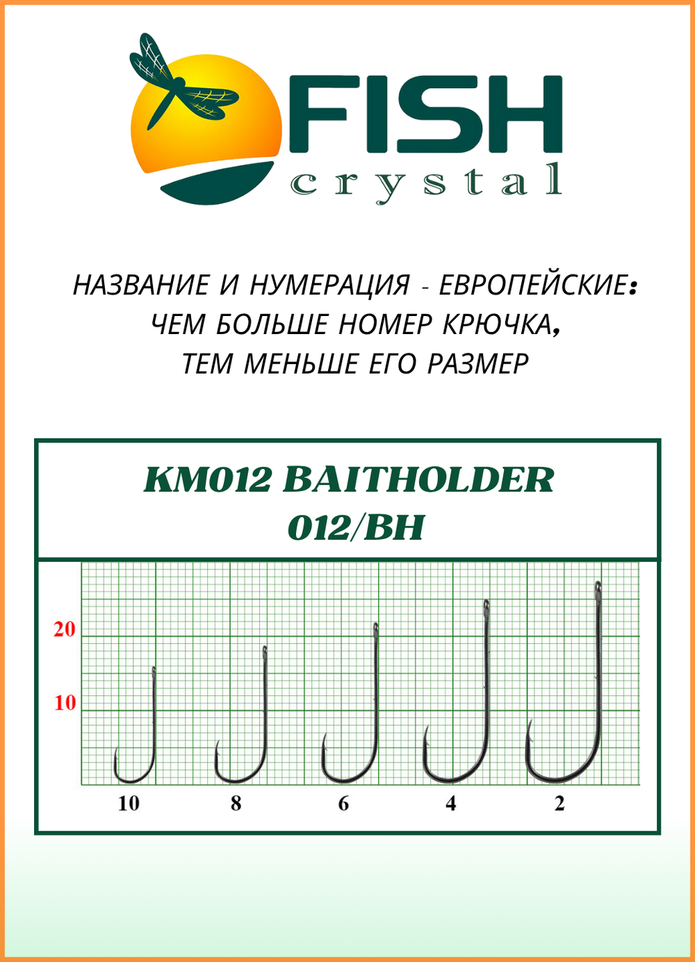 Крючок рыболовный Fish Crystal KM012 BAITHOLDER с засечкой и ушком №12 (5 упаковок)