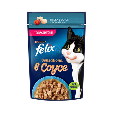 Felix Sensation Треска/Томат в соусе пауч для кошек 75 г
