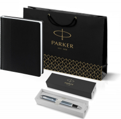 Подарочный набор: Перьевая ручка Parker IM Metal Light Blue Grey CT и Ежедневник недатированный черный