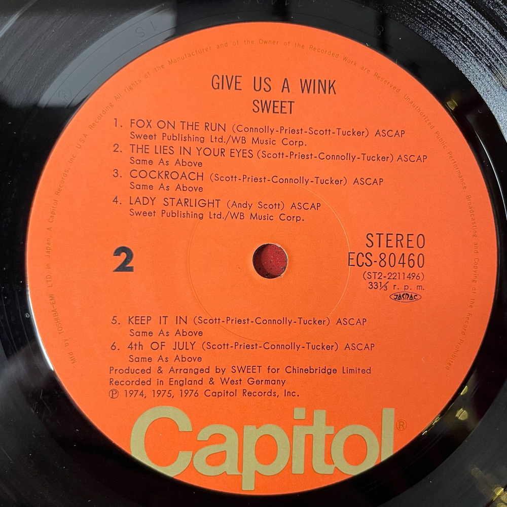 Винтажная виниловая пластинка LP Sweet Give Us A Wink (Japan 1976) (No Obi)