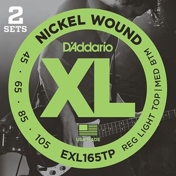 Струны для бас-гитары, Custom Light, 45-105, 2 комплекта, Long, D'Addario EXL165TP Nickel Wound