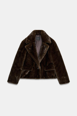 ZARA КУРТКА ИЗ ИСКУССТВЕННОГО МЕХА, ТЕМНЫЙ РЫЖЕВАТО-КОРИЧНЕВЫЙ
