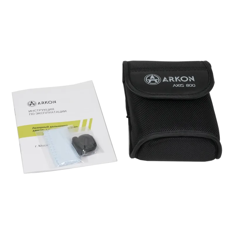 Лазерный дальномер ARKON AXIS 800 / Аркон АКСИС 800 - комплект поставки, инструкция, чехол, салфетка и ремешок