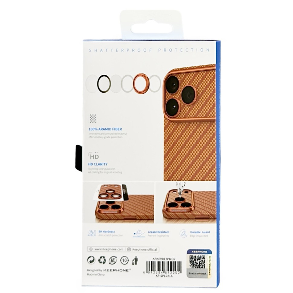 Защитное стекло i-Phone 17 Pro Max на линзы камеры Keephone Kevlar Robin Lens оранжевое