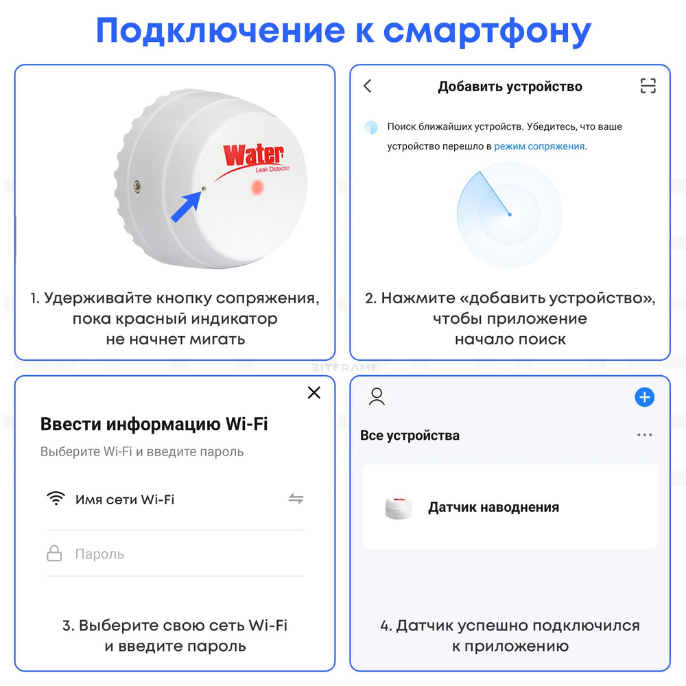 Датчик протечки воды WiFi, Tuya, беспроводной датчик затопления, звуковая сирена