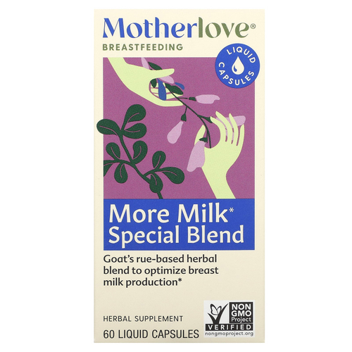 Motherlove, грудное вскармливание, специальная смесь для повышения лактации, 60 капсул с жидкостью