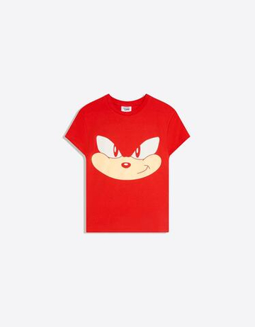 BERSHKA Футболка с коротким рукавом Sonic, красный