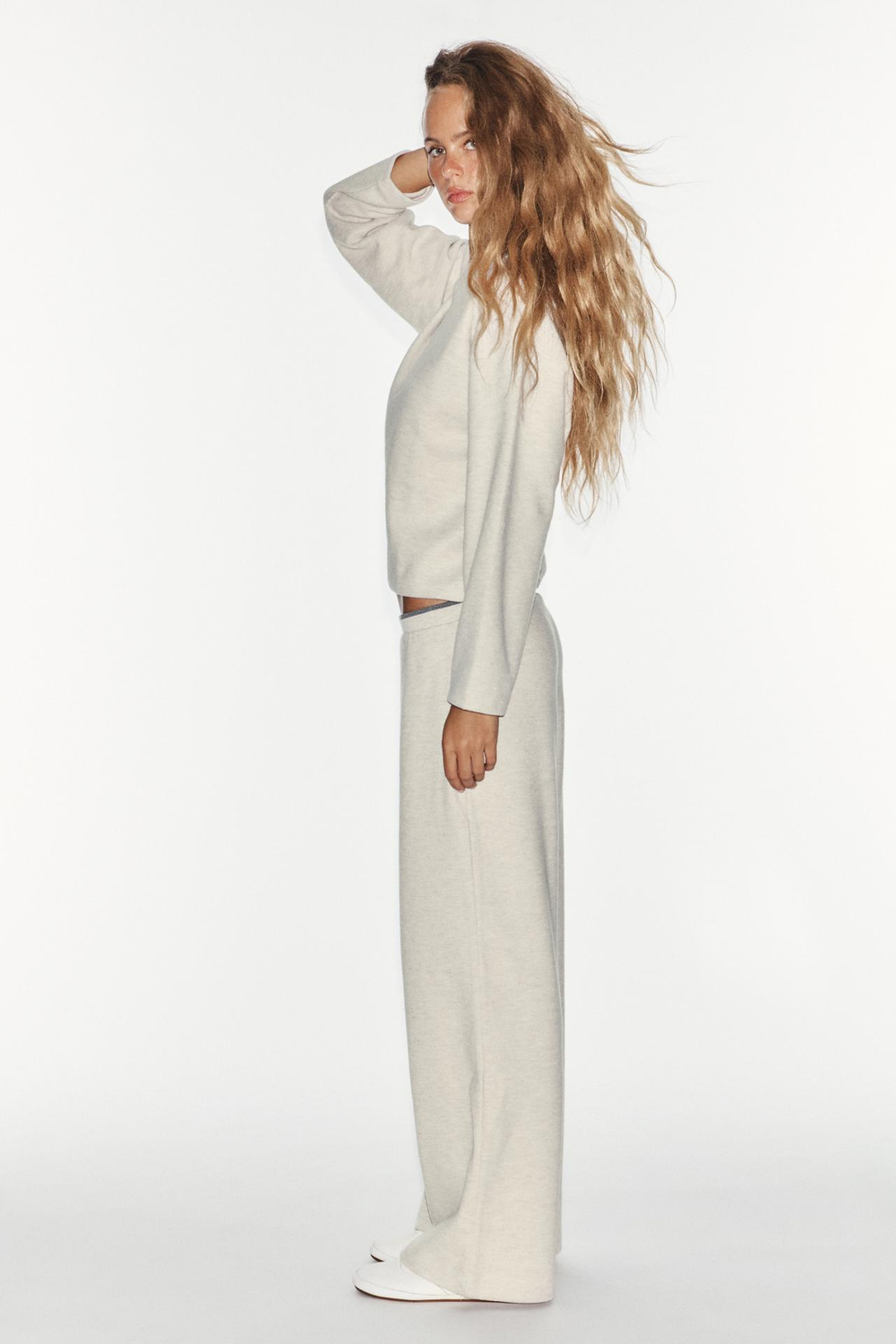 ZARA БРЮКИ ИЗ МЯГКОЙ ТКАНИ С КОНТРАСТНОЙ ПОЛОСКОЙ, БЕЖЕВЫЙ МЕЛАНЖ