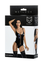 Боди Glossy из материала Wetlook на шнуровке черный М