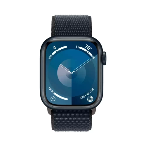 Apple Watch Series 9, 45 мм, корпус из алюминия Midnight, тканевая спортивная петля Midnight