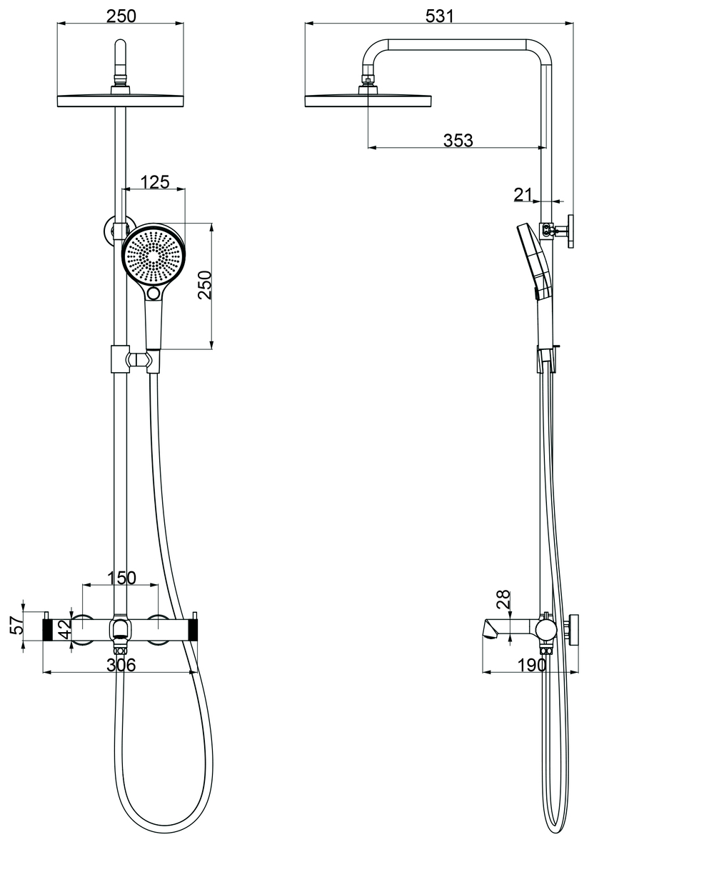 Душевая стойка Vincea Рим (Rim) VSFS-2RM1CH с изливом, хром