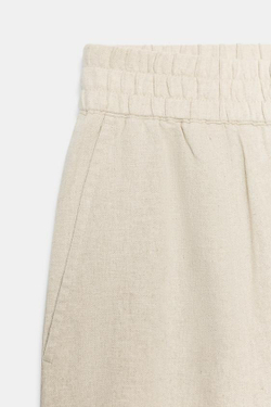 ZARA БРЮКИ BARREL ИЗ ЛЬНА, СВЕТЛО-БЕЖЕВЫЙ