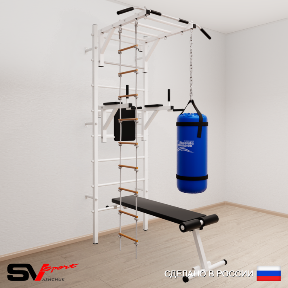 Шведская стенка Sv Sport усиленная 6523 (Турник рукоход/Брусья/Скамья/Лестница/Цепь/Мешок 30кг)