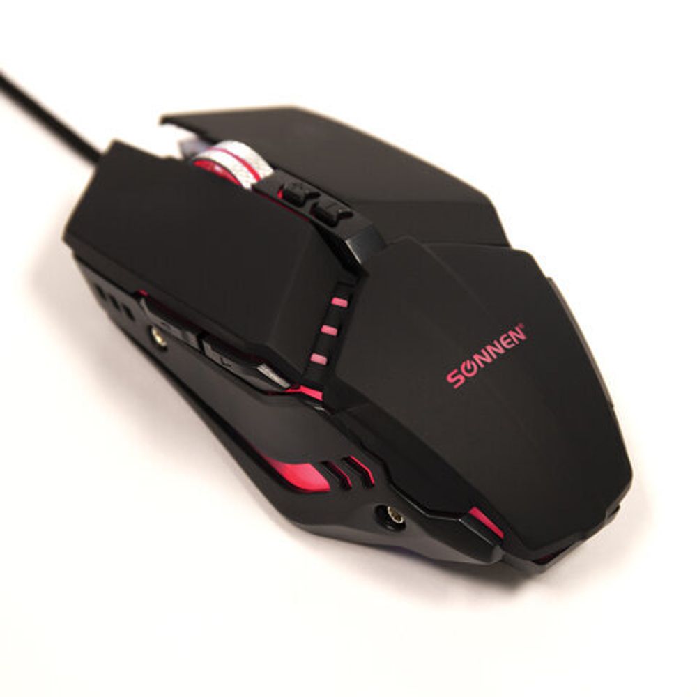 Мышь проводная SONNEN Z5, металл/пластик, 7 кнопок, 800-3200 dpi, RGB-подсветка, черная, 513521