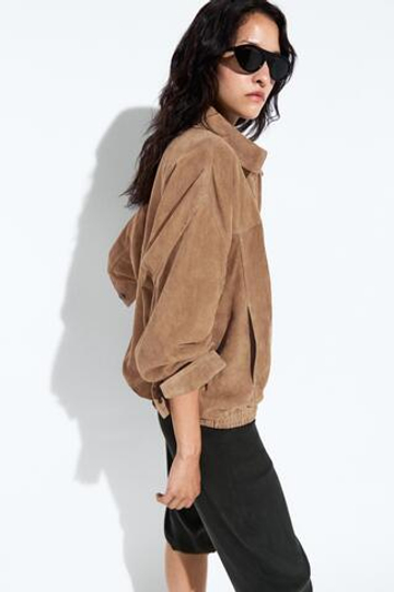 Massimo Dutti Замшевая куртка-бомбер, серо-коричневый