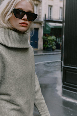 ZARA СВИТЕР С ВОРОТНИКОМ, СЕРЫЙ МЕЛАНЖ