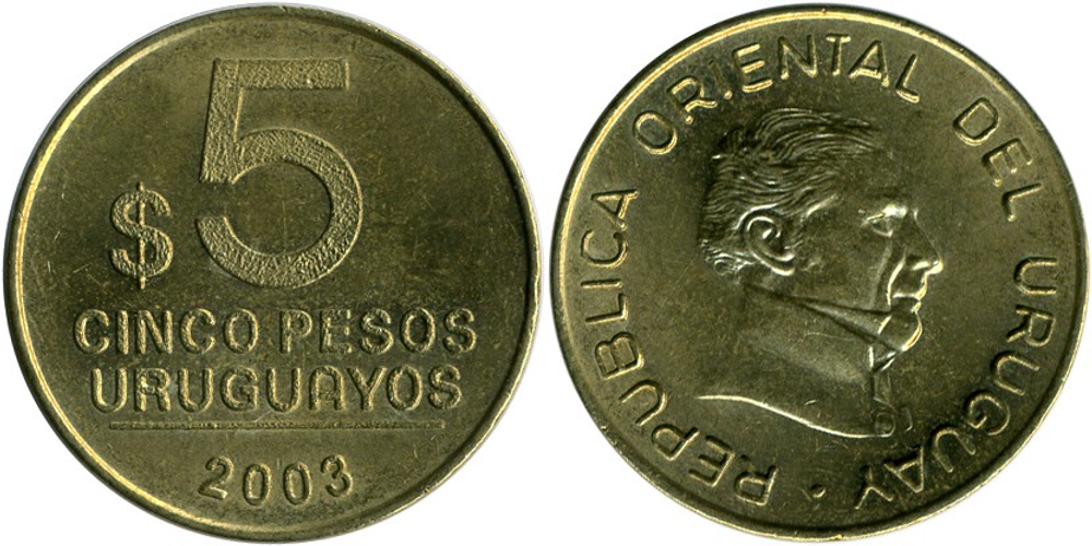 Уругвай 5 песо, 2003 Хосе Хервасио Артигас XF