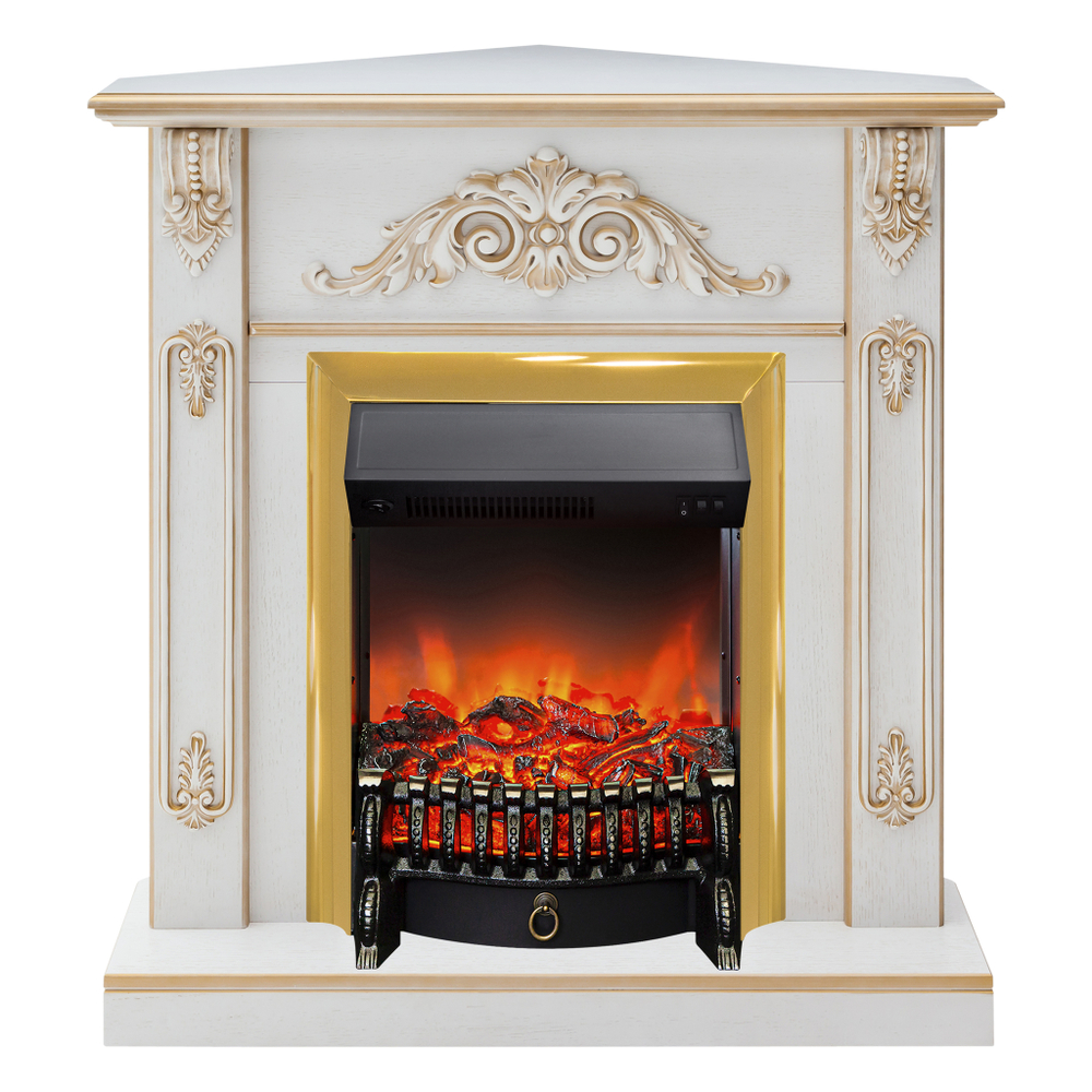 Каминокомплект Real Flame Anita Corner WT с очагом Fobos Lux Brass (угловой)